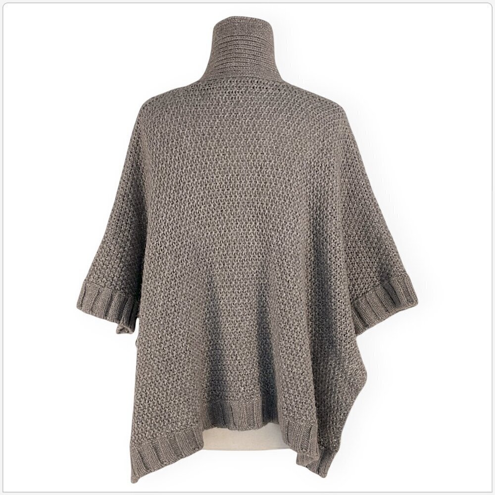 NEXT Italy Alpaca Wool Blend Taupe Button Front Poncho Ruana Cardigan Sweater M - Picture 4 of 6